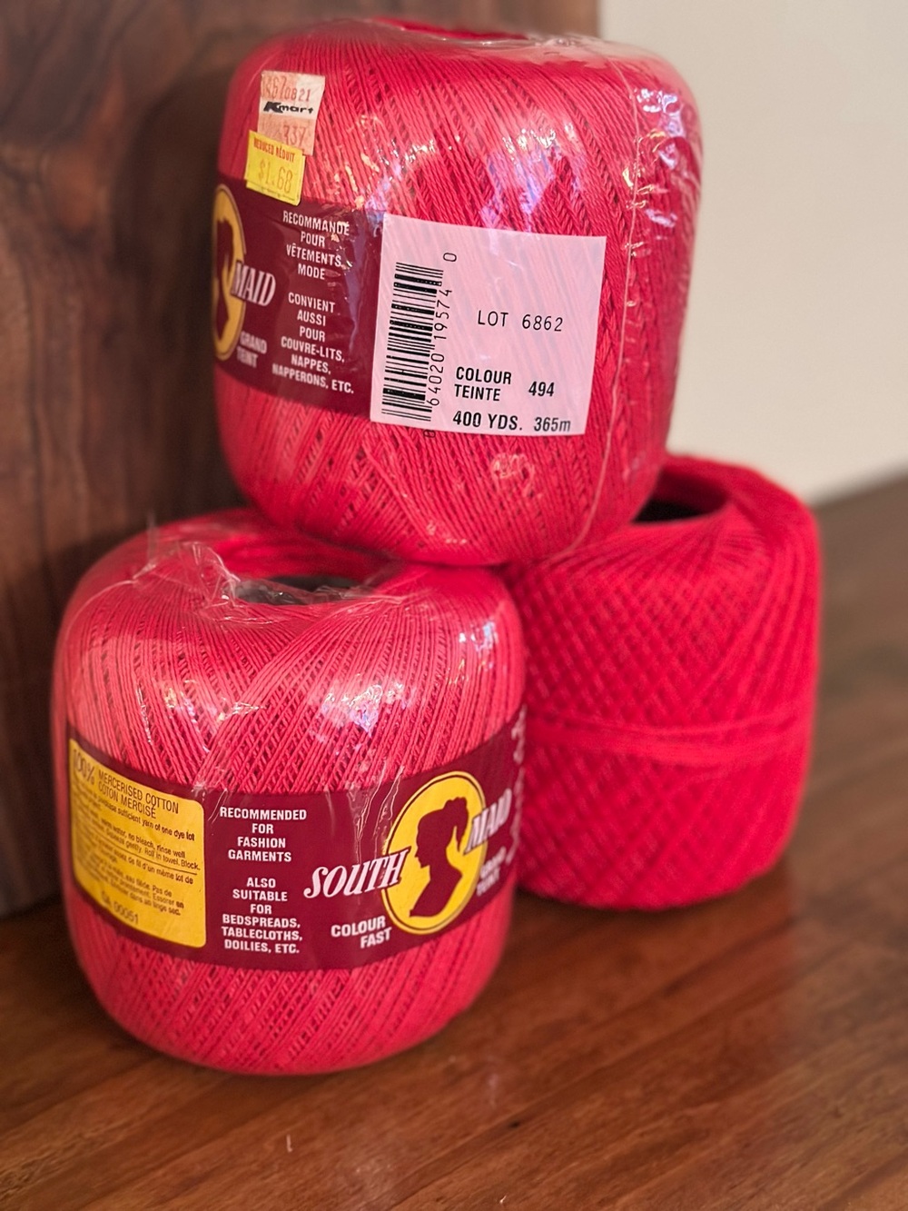 NEW Lot Of 3  South Maid Crochet Thread Cotton  Color 494, 365 Meters New